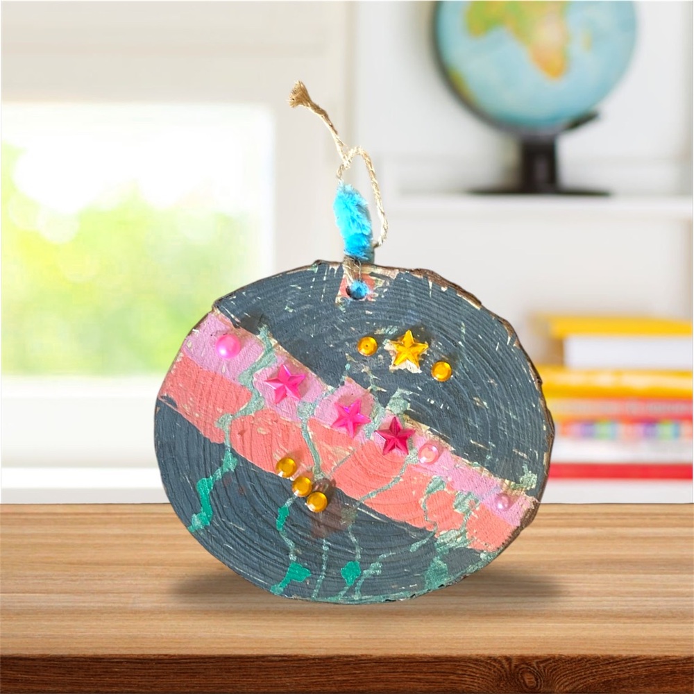 Hand Crafted Painted Wood “Starry Night” Wall Hanging Ornament By My Daughter